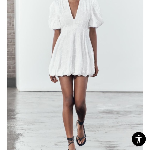 ZARA EMBROIDERED VOLUMINOUS DRESS ZW COLLECTION Oyster-white | XS - Picture 7 of 16